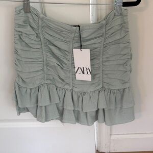 Zara Women's Light Green Ruffle Mini Skirt